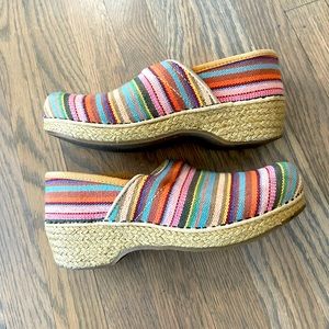 Dansko Vegan Rainbow Canvas Clogs